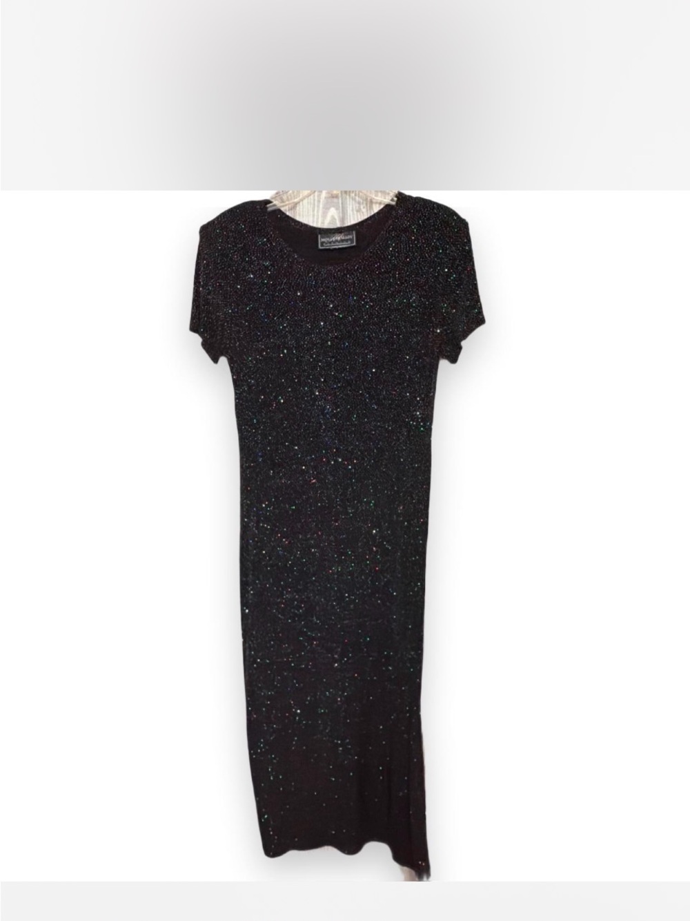 Black Sparkle Short-Sleeve Midi Dress